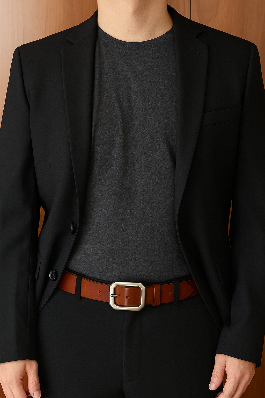 Classic Brown Leather Belt with Matte Nickel Brass Buckle