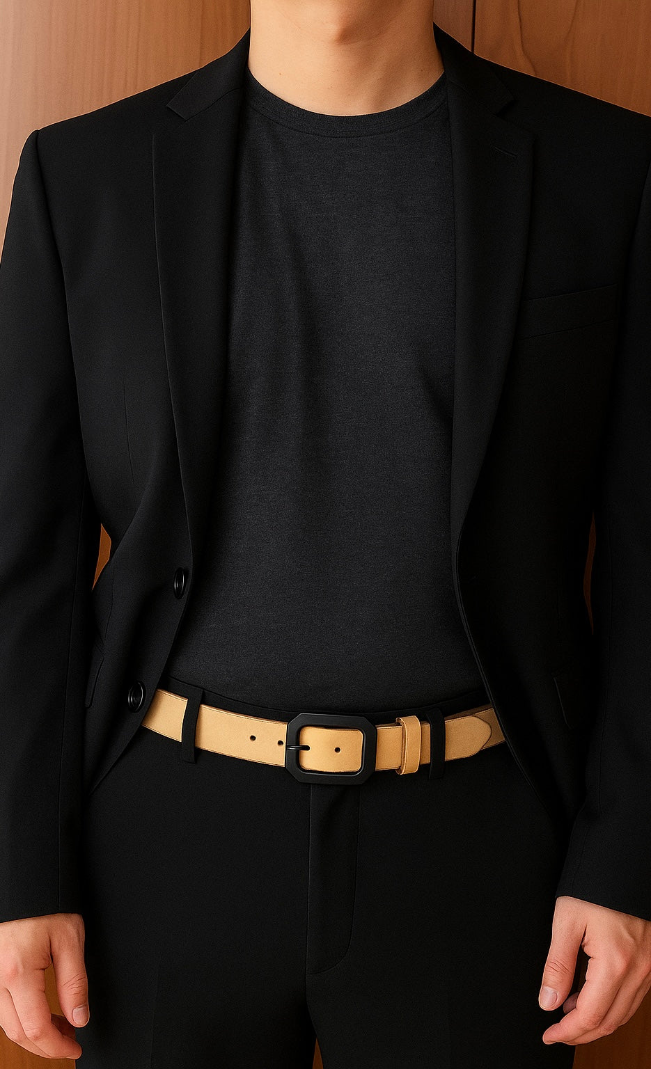 Classic Natural Leather Belt with Black Buckle