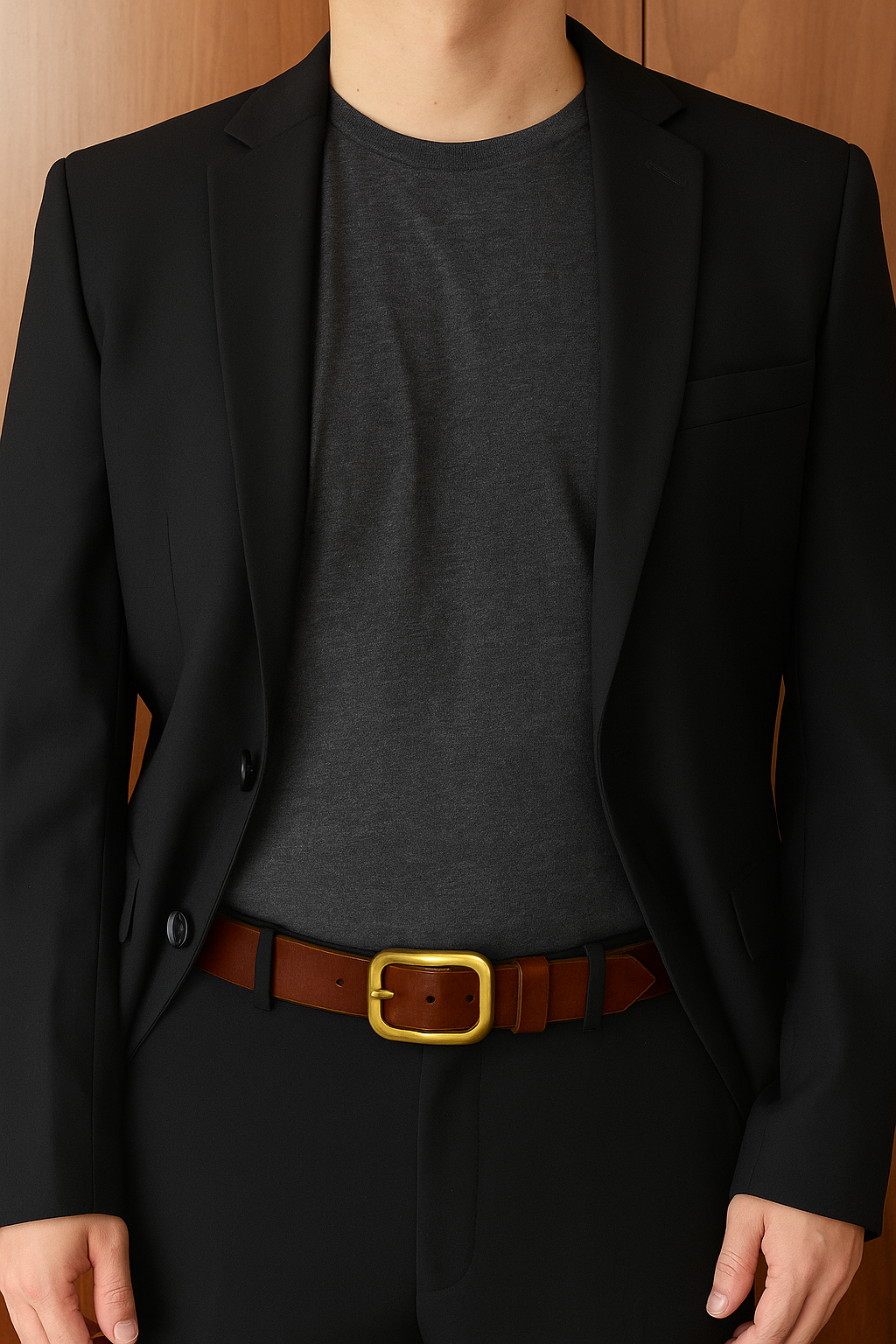 Classic Brown Leather Belt with Natural Brass Buckle