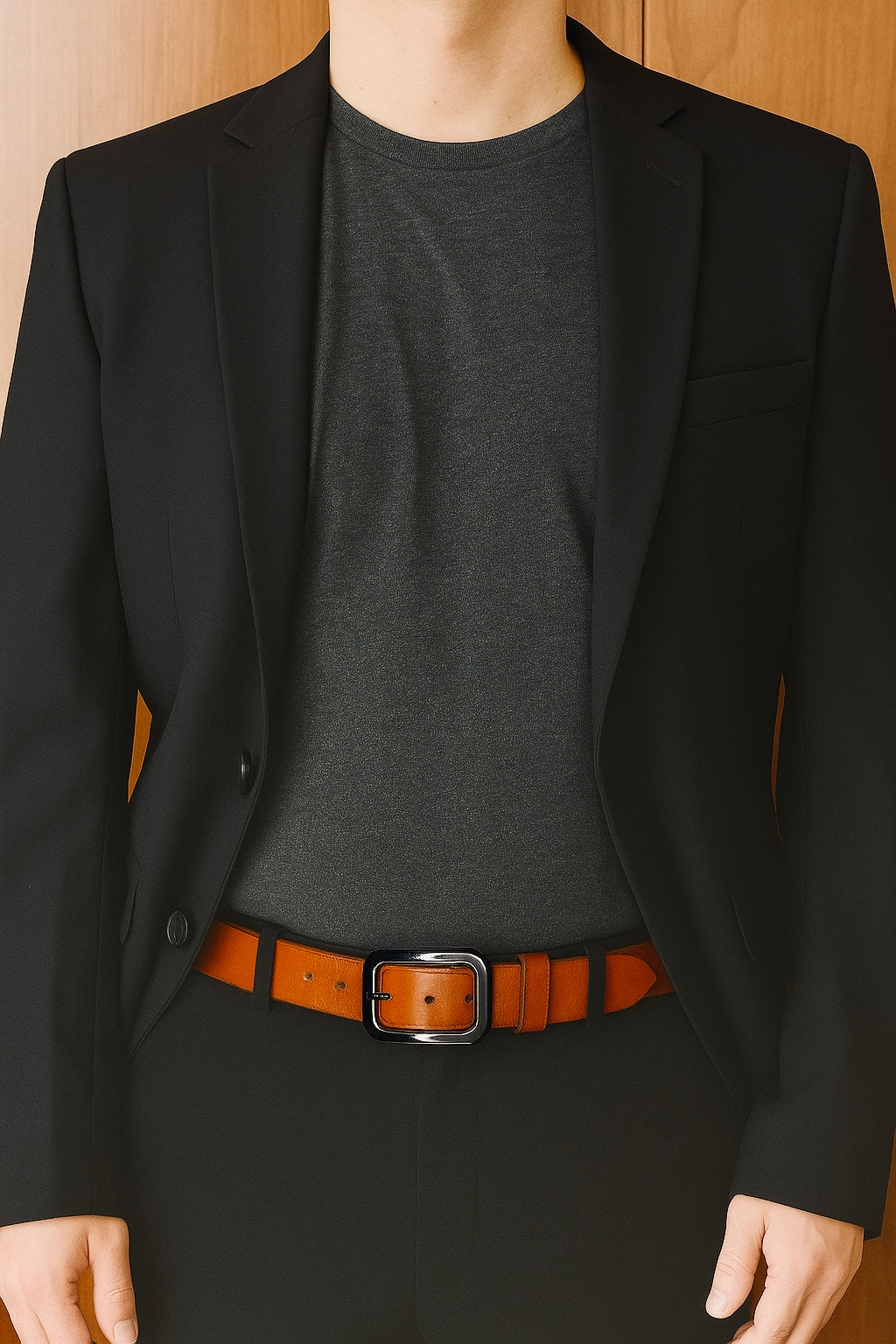 Classic Light Brown Leather Belt with Nickel Plated Brass Buckle