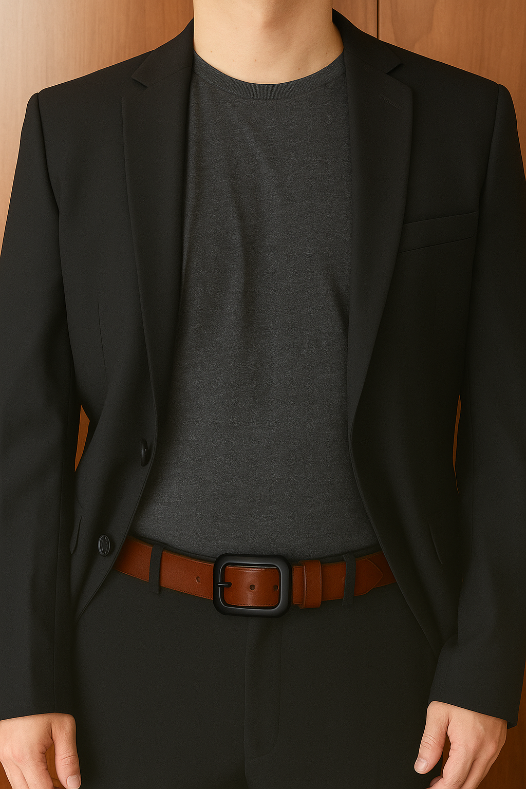 Classic Brown Leather Belt with Black Buckle