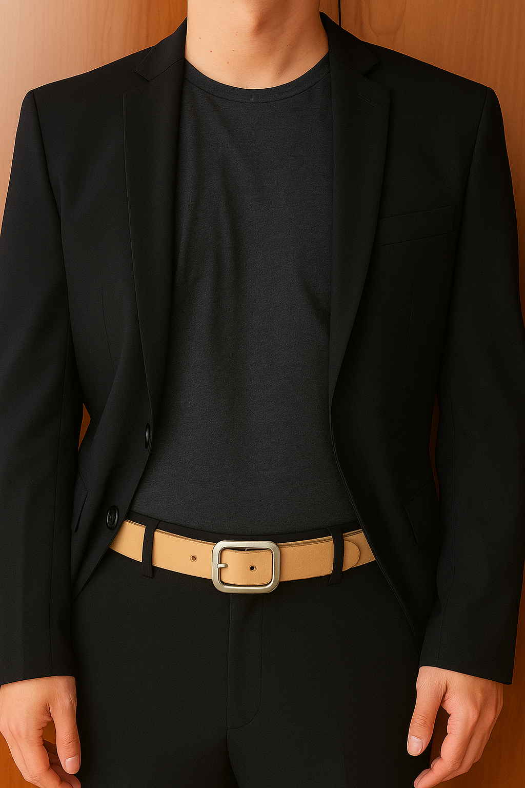 Classic Natural Leather Belt with Matte Nickel Brass Buckle