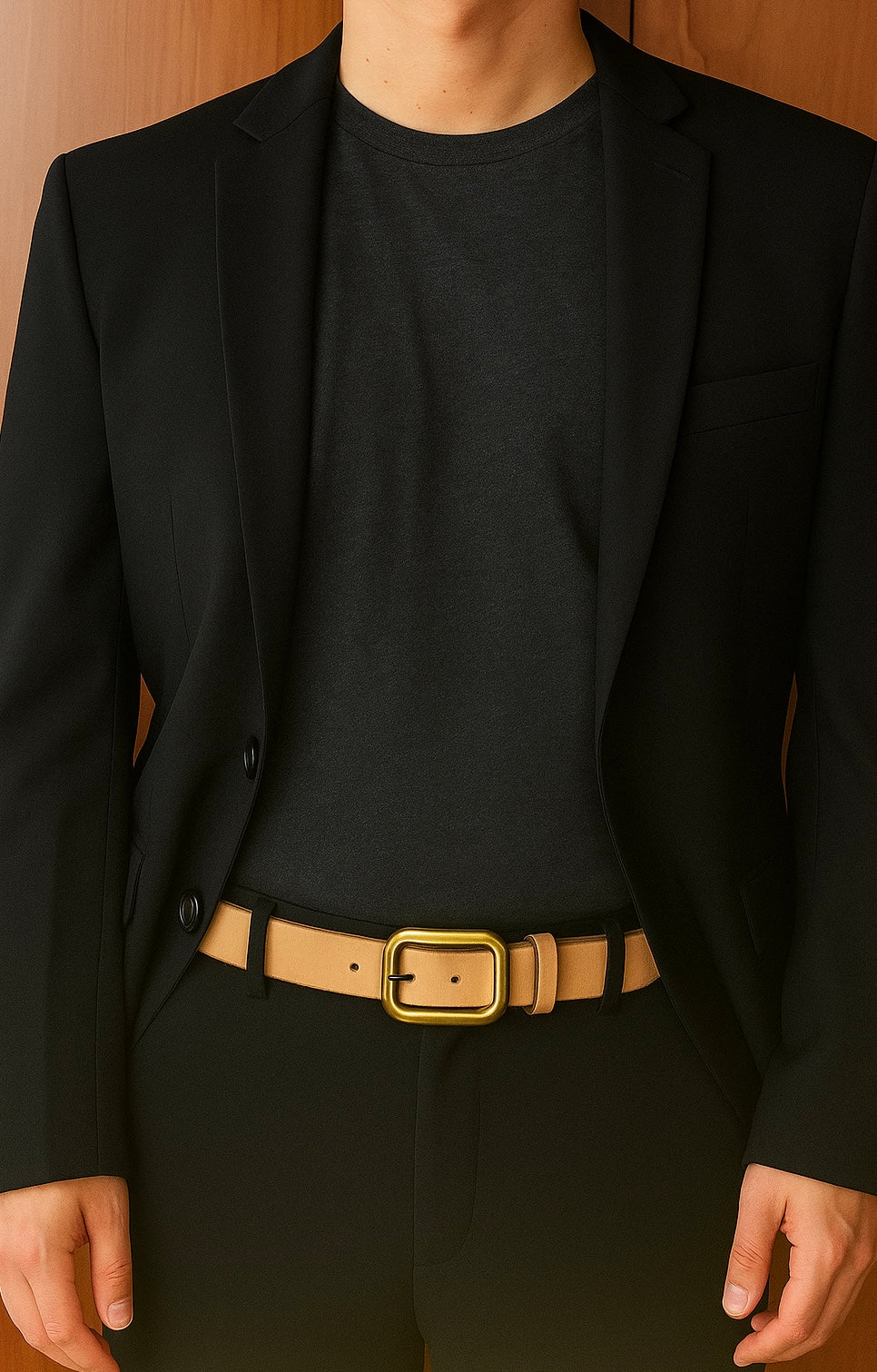 Classic Natural Leather Belt with Natural Brass Buckle