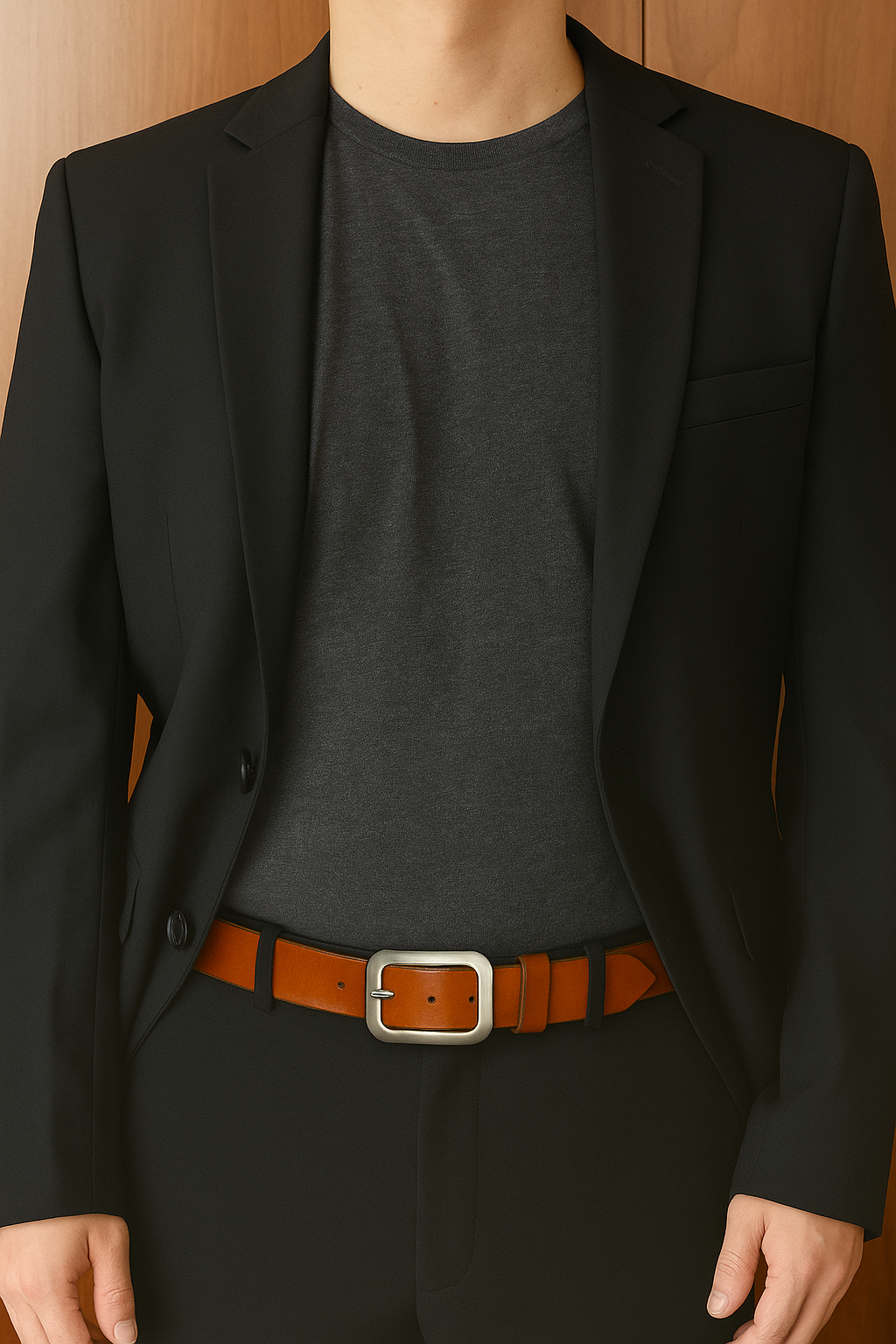 Classic Light Brown Leather Belt with Matte Nickel Brass Buckle