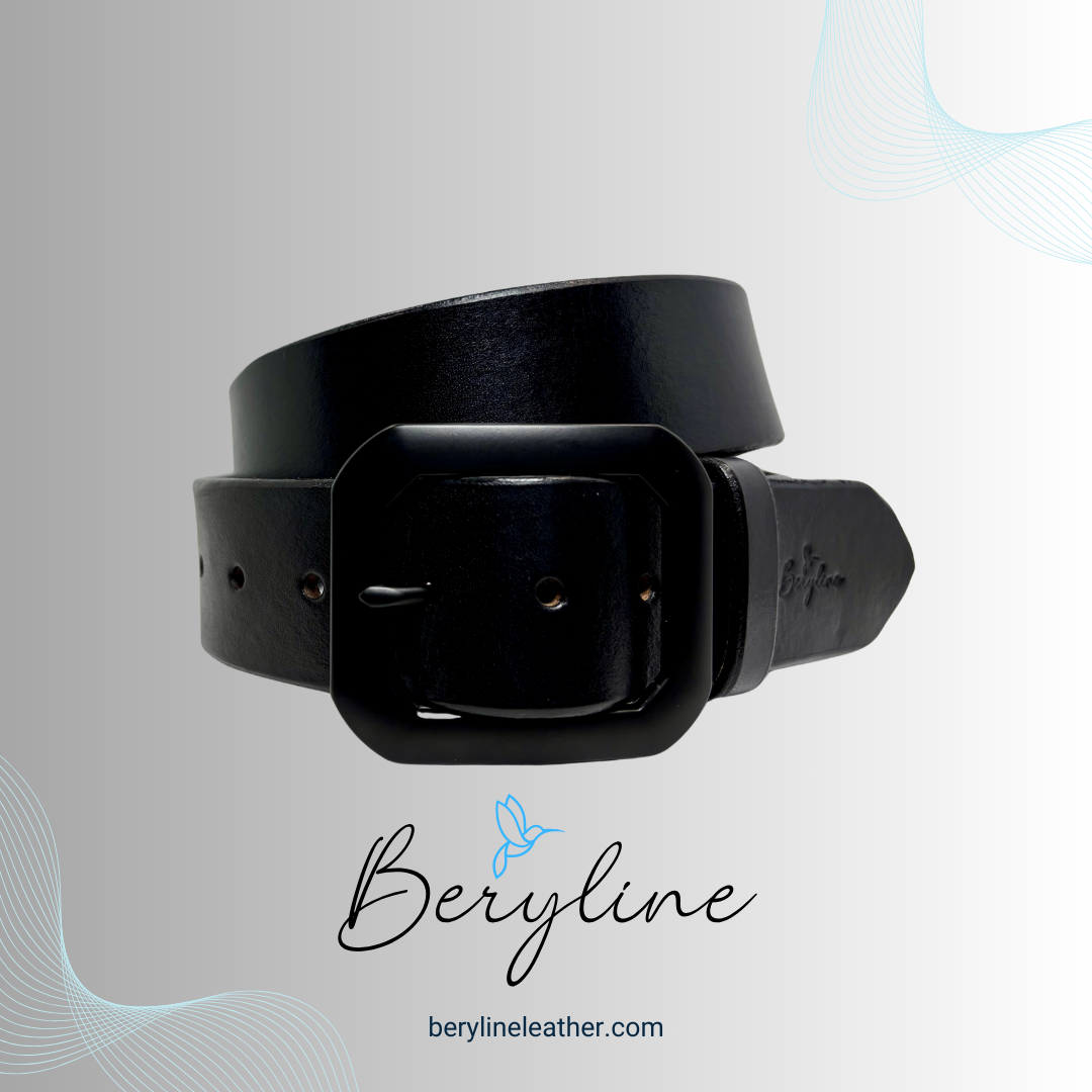 Classic Black Leather Belt with Black Buckle