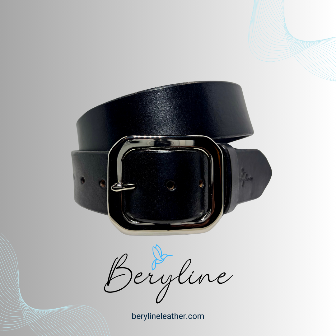 Classic Black Leather Belt with Nickel Plated Brass Buckle