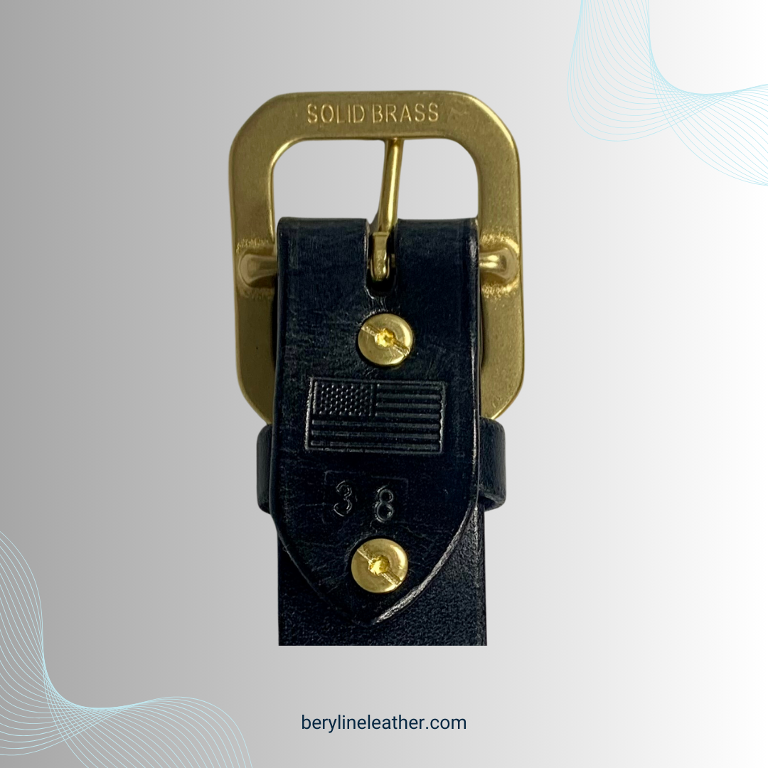 Classic Black Leather Belt with Natural Brass Buckle