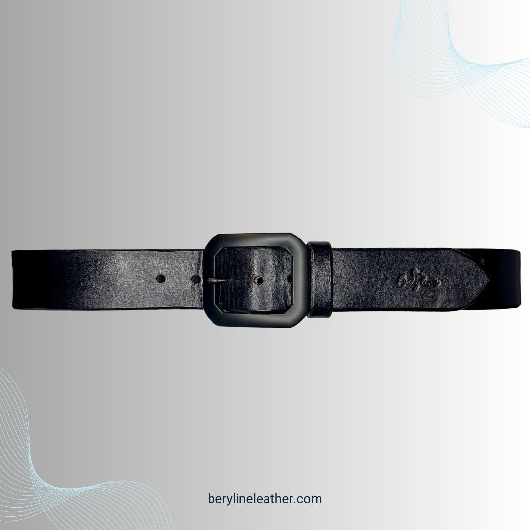 Classic Black Leather Belt with Black Buckle
