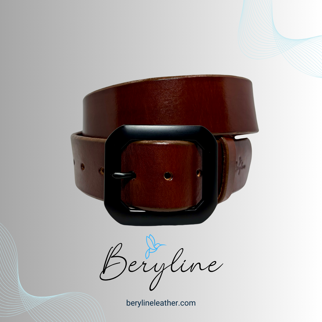 Classic Brown Leather Belt with Black Buckle