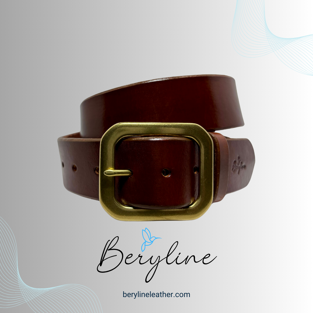 Classic Brown Leather Belt with Natural Brass Buckle