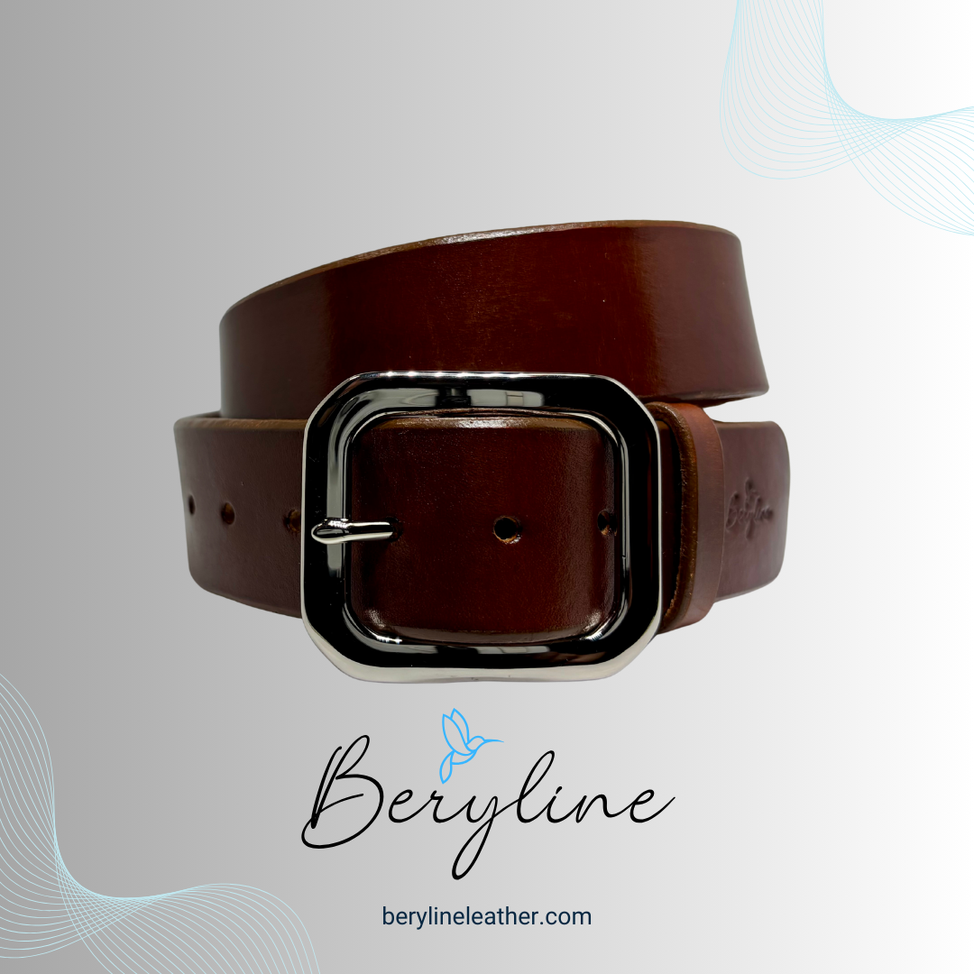 Classic Brown Leather Belt with Nickel Plated Brass Buckle