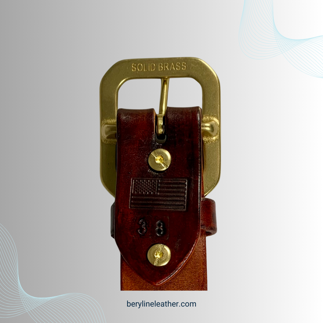 Classic Brown Leather Belt with Natural Brass Buckle