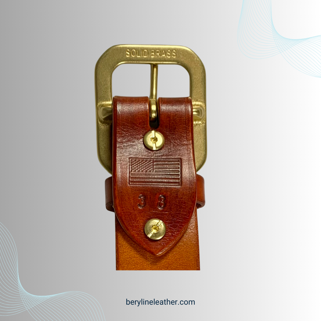 Classic Light Brown Leather Belt with Natural Brass Buckle