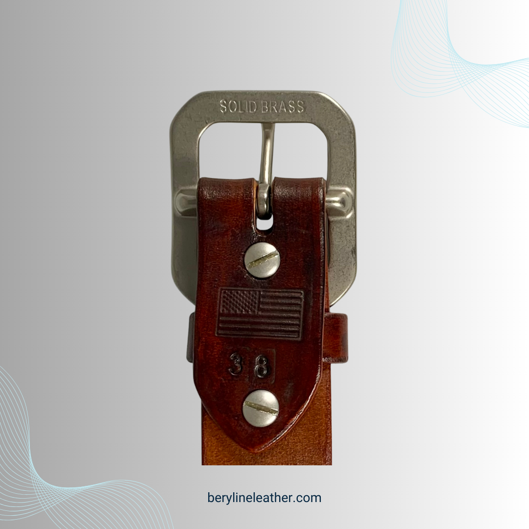 Classic Brown Leather Belt with Matte Nickel Brass Buckle