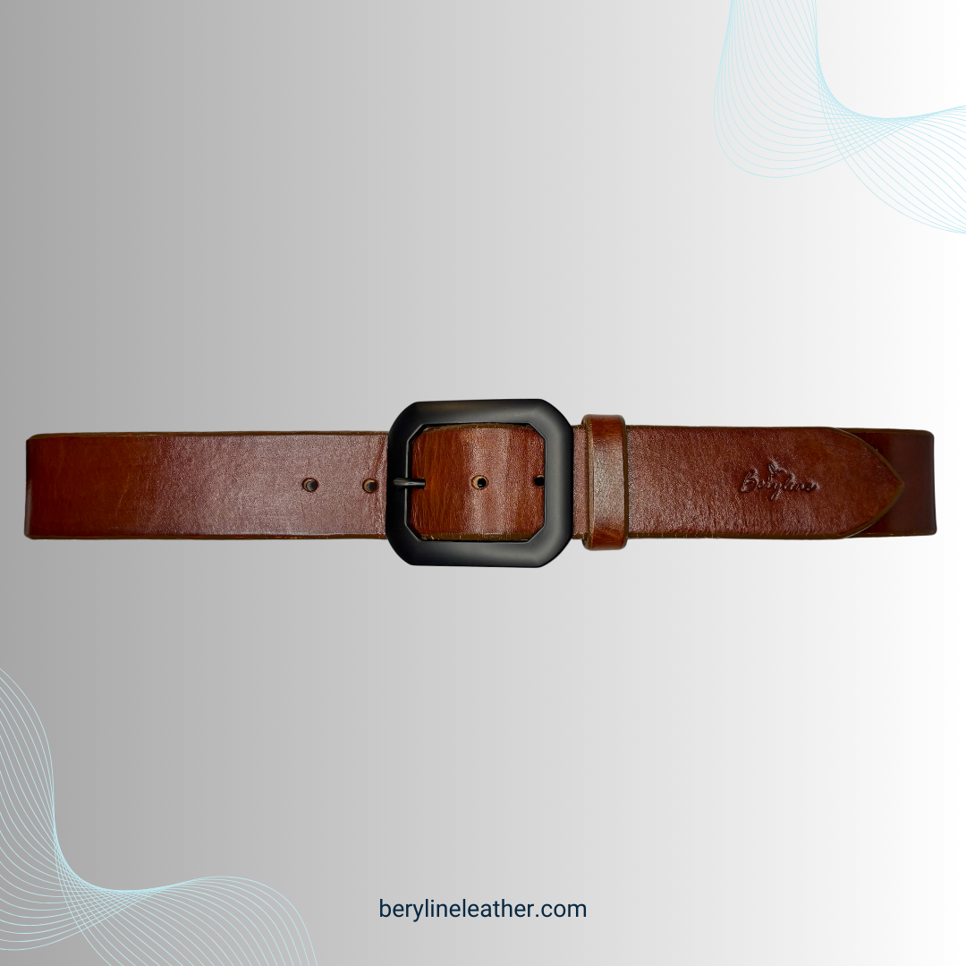Classic Brown Leather Belt with Black Buckle