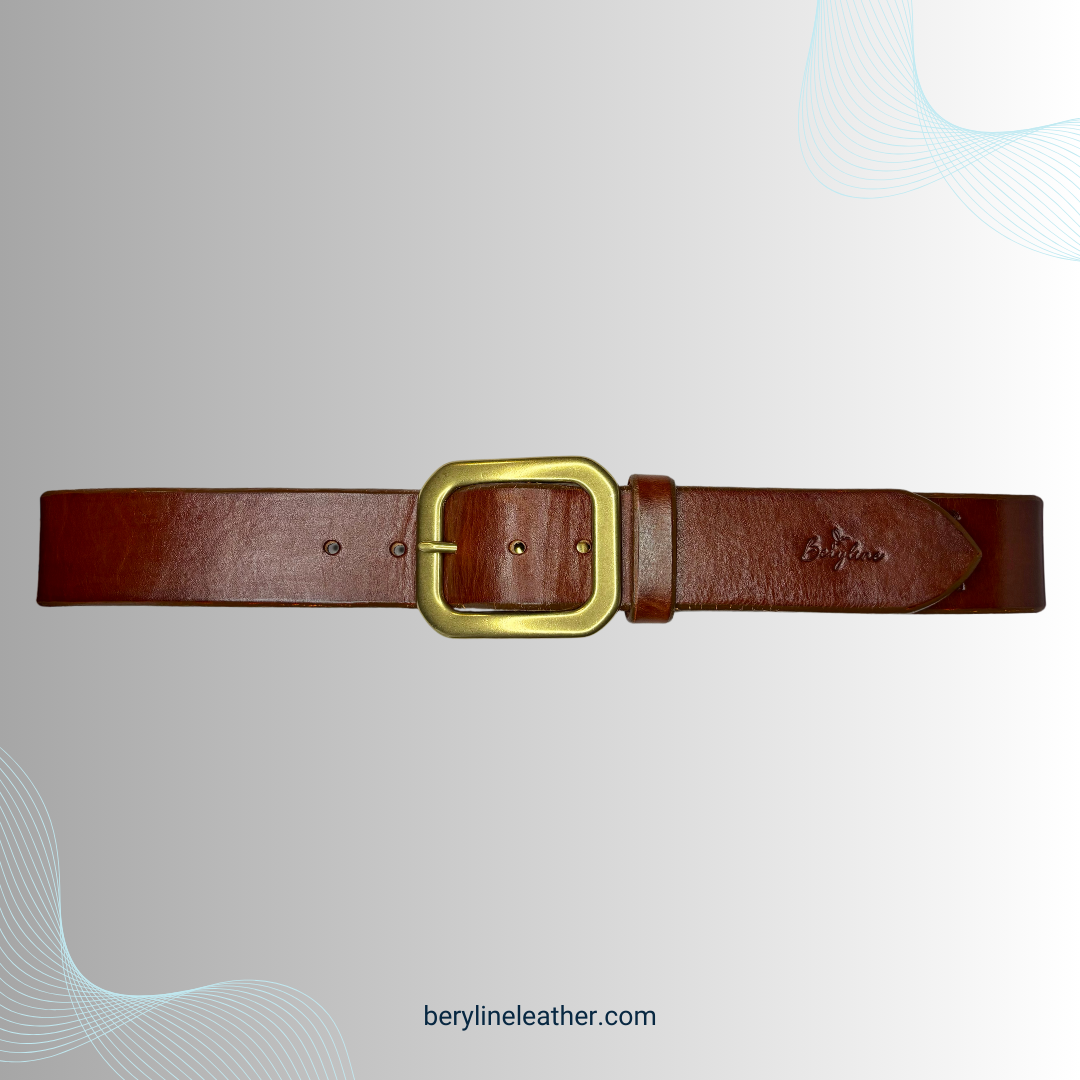 Classic Brown Leather Belt with Natural Brass Buckle