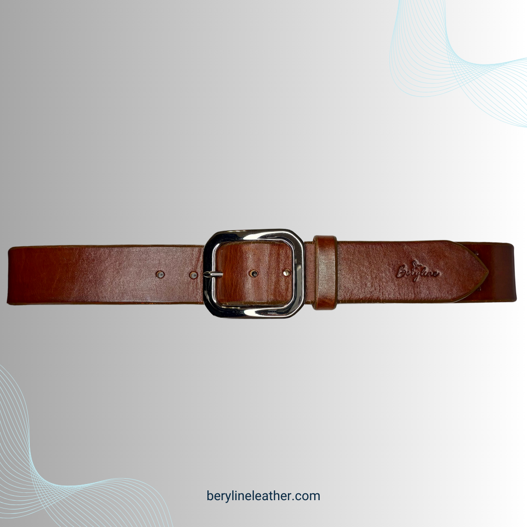 Classic Brown Leather Belt with Nickel Plated Brass Buckle