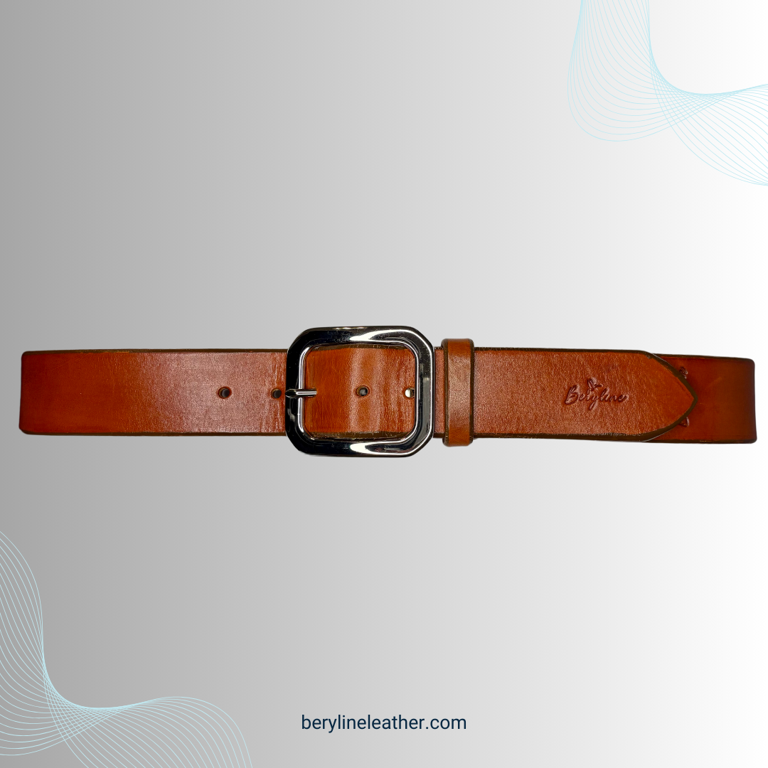 Classic Light Brown Leather Belt with Nickel Plated Brass Buckle