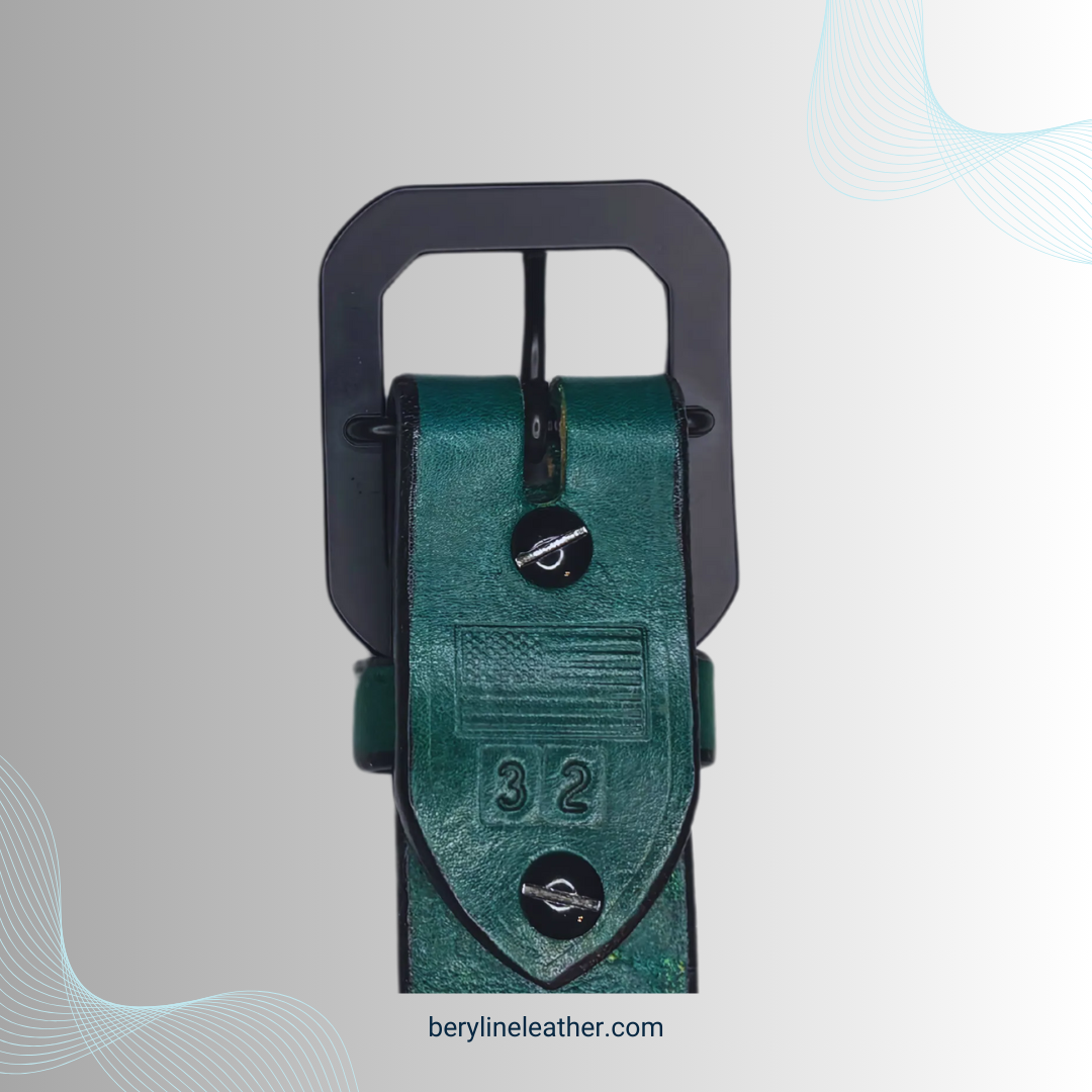 Classic Green Leather Belt with Black Buckle