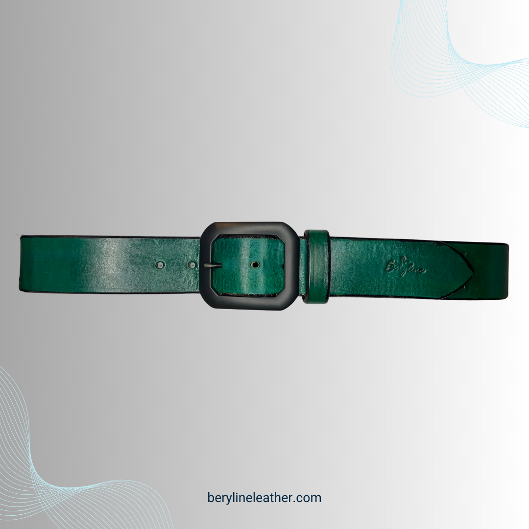 Classic Green Leather Belt with Black Buckle
