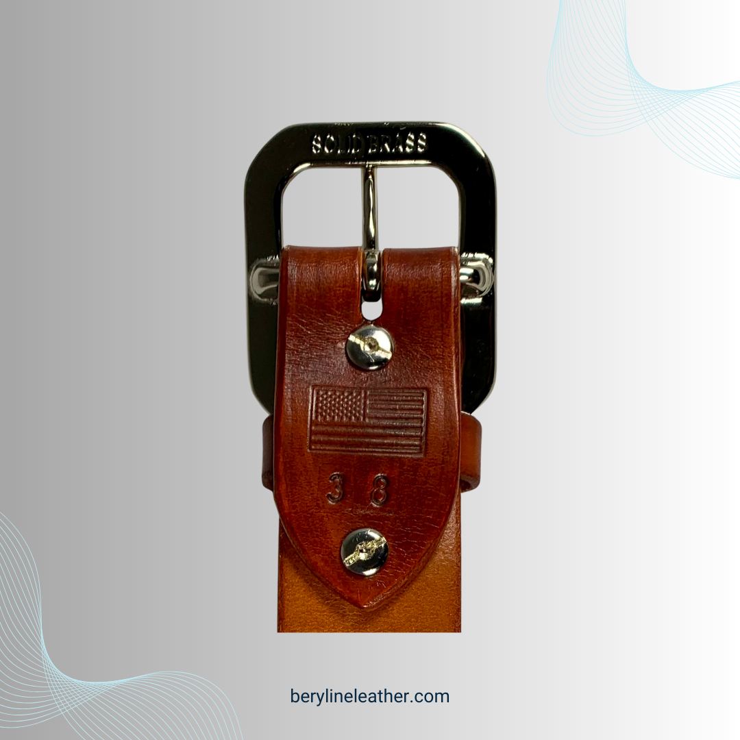 Classic Light Brown Leather Belt with Nickel Plated Brass Buckle