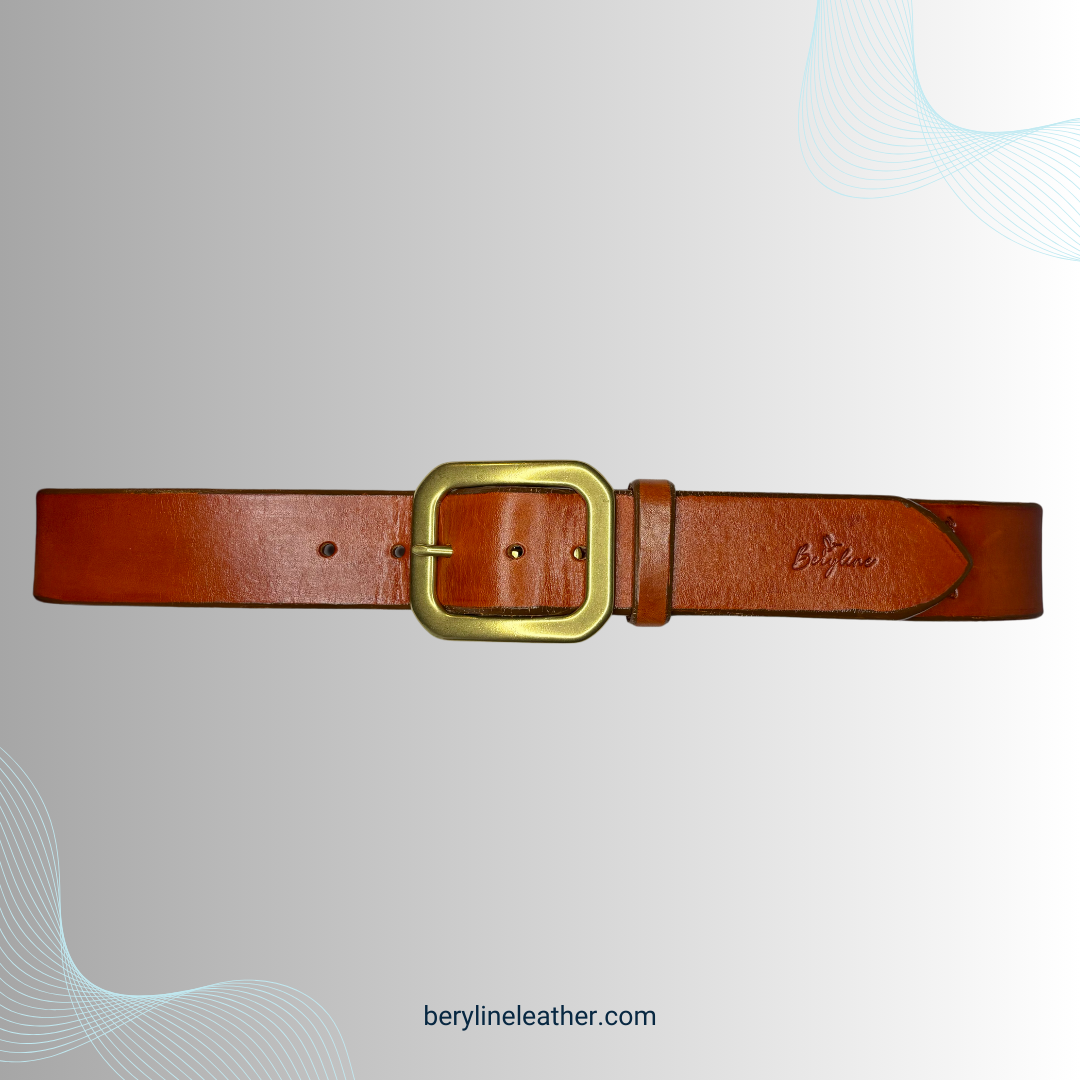 Classic Light Brown Leather Belt with Natural Brass Buckle