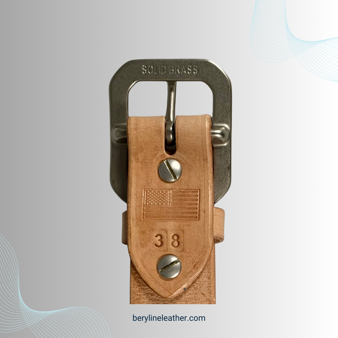 Classic Natural Leather Belt with Matte Nickel Brass Buckle