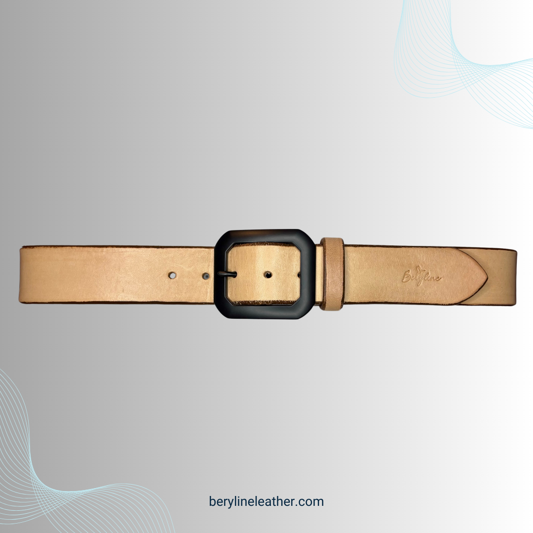 Classic Natural Leather Belt with Black Buckle