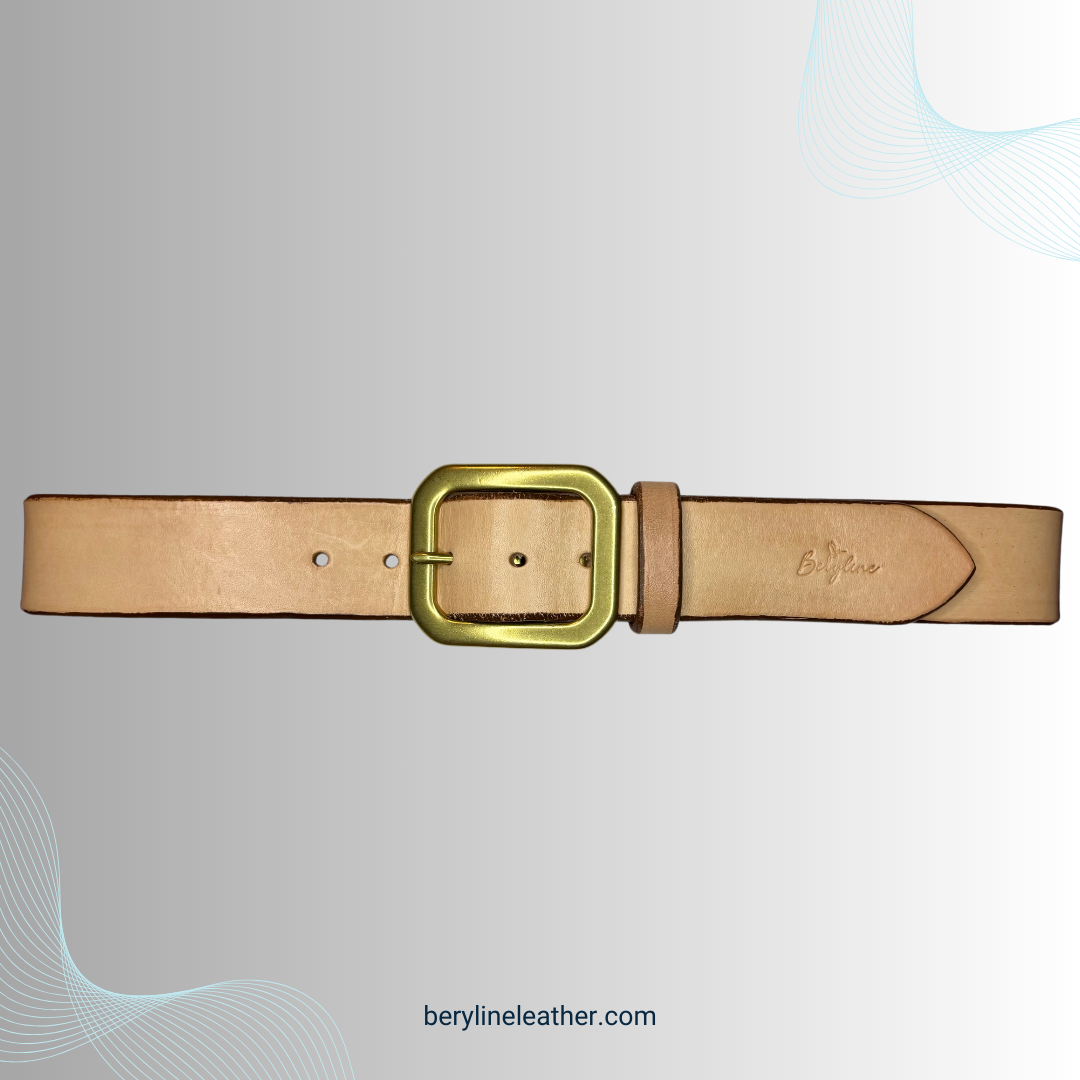 Classic Natural Leather Belt with Natural Brass Buckle