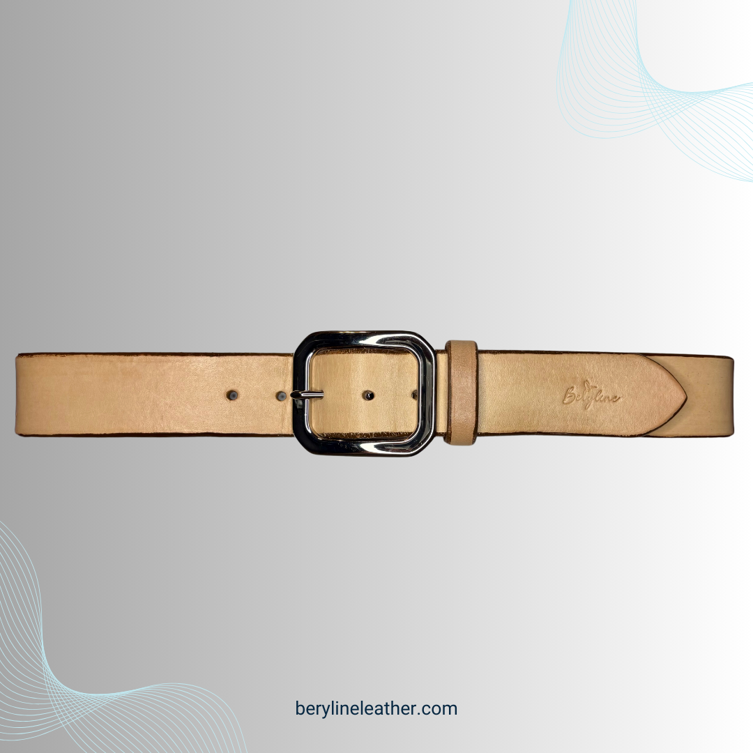 Classic Natural Leather Belt with Nickel Plated Brass Buckle