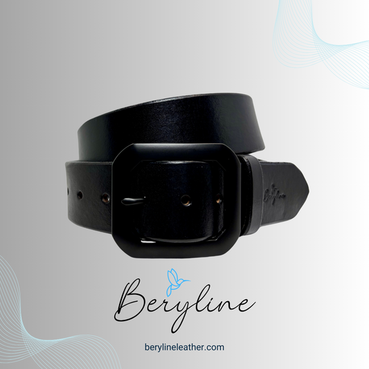 Classic Black Leather Belt with Black Buckle