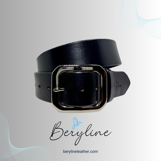 Classic Black Leather Belt with Nickel Plated Brass Buckle