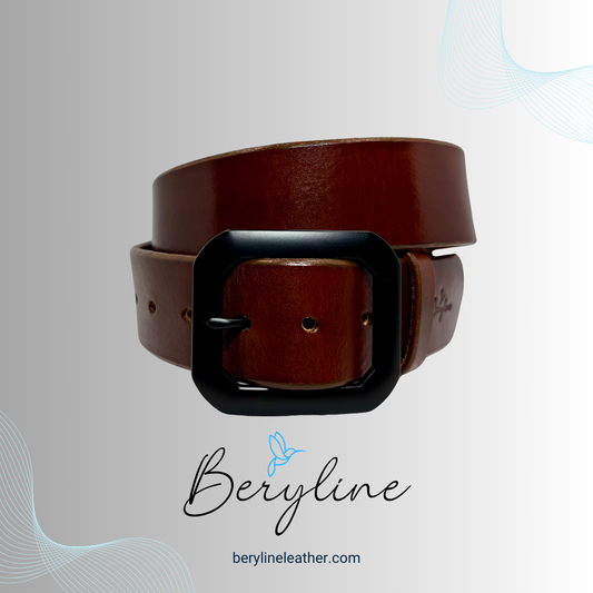 Classic Brown Leather Belt with Black Buckle