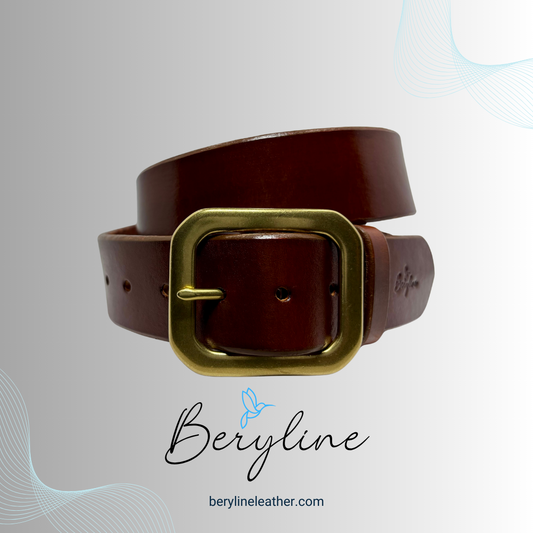 Classic Brown Leather Belt with Natural Brass Buckle