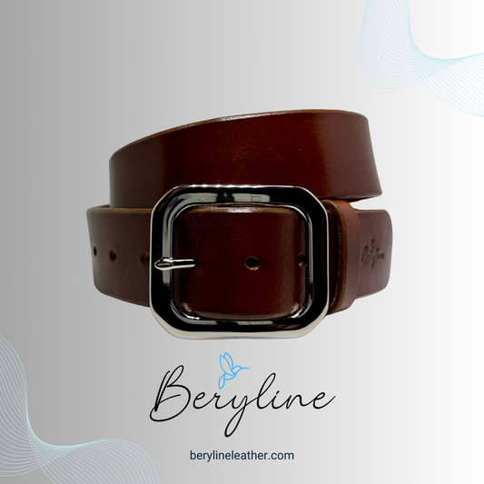 Classic Brown Leather Belt with Nickel Plated Brass Buckle