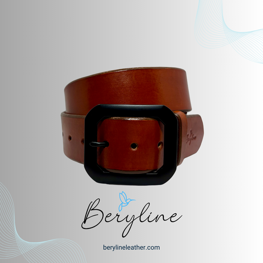 Classic Light Brown Leather Belt with Black Buckle