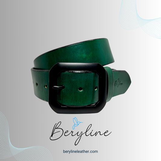 Classic Green Leather Belt with Black Buckle