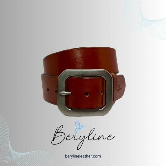 Classic Light Brown Leather Belt with Matte Nickel Brass Buckle