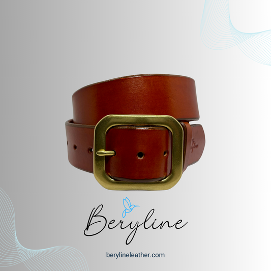 Classic Light Brown Leather Belt with Natural Brass Buckle