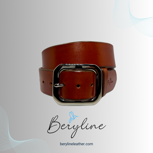 Classic Light Brown Leather Belt with Nickel Plated Brass Buckle