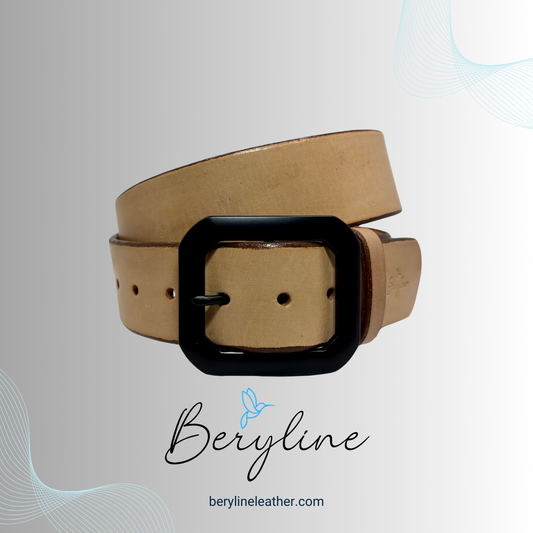Classic Natural Leather Belt with Black Buckle