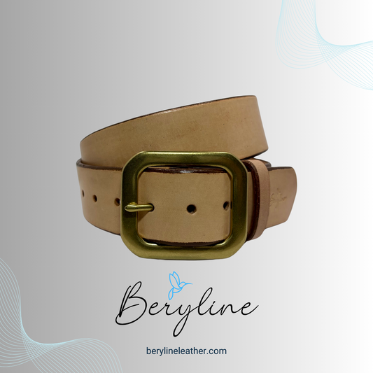 Classic Natural Leather Belt with Natural Brass Buckle