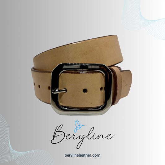 Classic Natural Leather Belt with Nickel Plated Brass Buckle